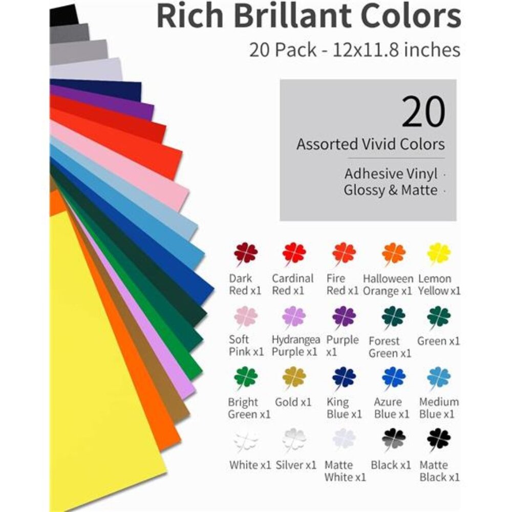 Permanent Vinyl - 20Pack Adhesive Vinyl Sheets Assorted Colors - Picture 2 of 8